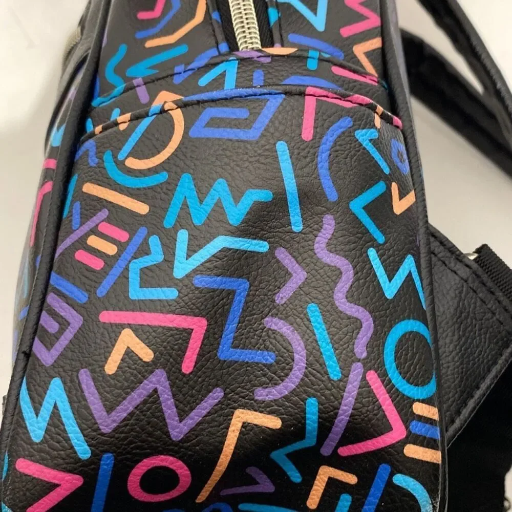 Stranger Things Women's Multicolor Geometric Lines Mini Black‎ Backpack